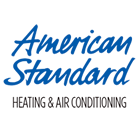 A blue and white logo of an american standard heating & air conditioning.