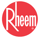 A red circle with the word rheem in it.