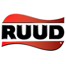A red and black logo for ruud
